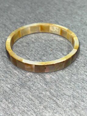 Mother Of Pearl Mosaic Bangle Bracelet Beige & Iridescent Accents 2.5" Diameter